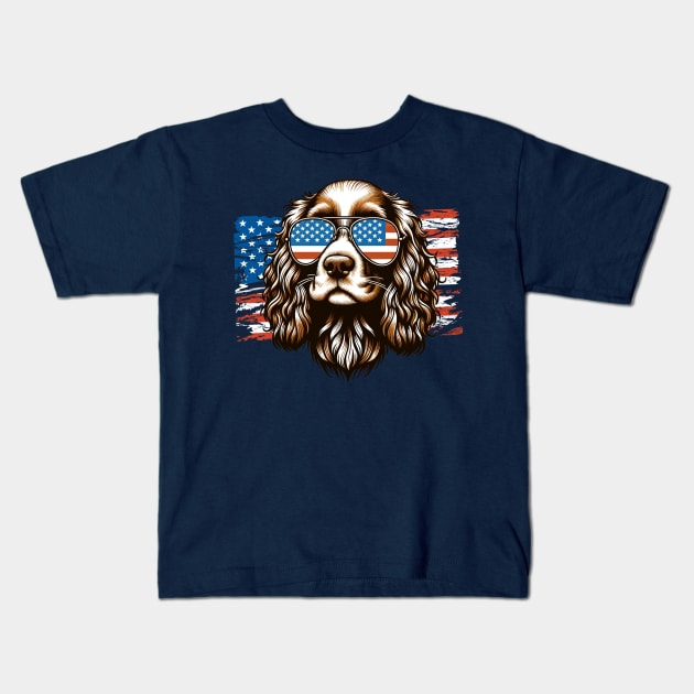 Cocker Spaniel dog Sunglasses American Flag 4th of July Kids T-Shirt by karishmamakeia